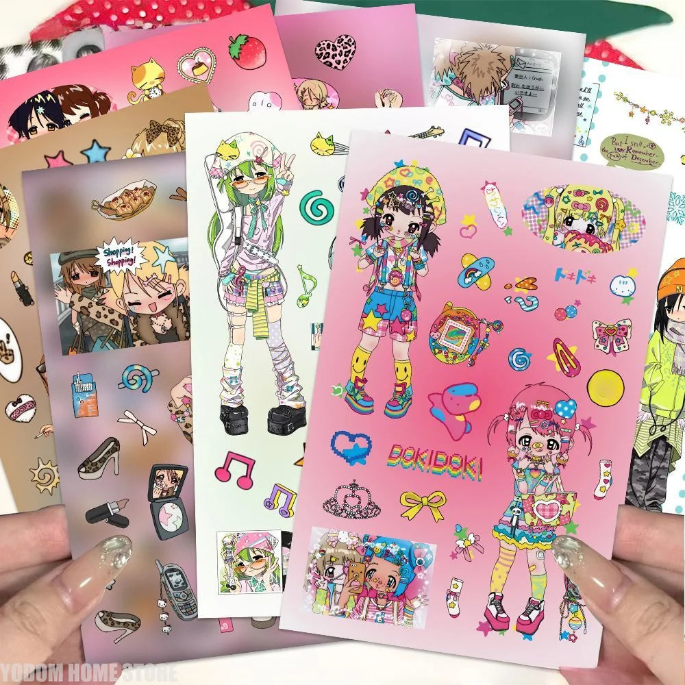 sticker autocollant rose personnages animés coeurs étoiles fruits opacité illustration cartoon multicolore