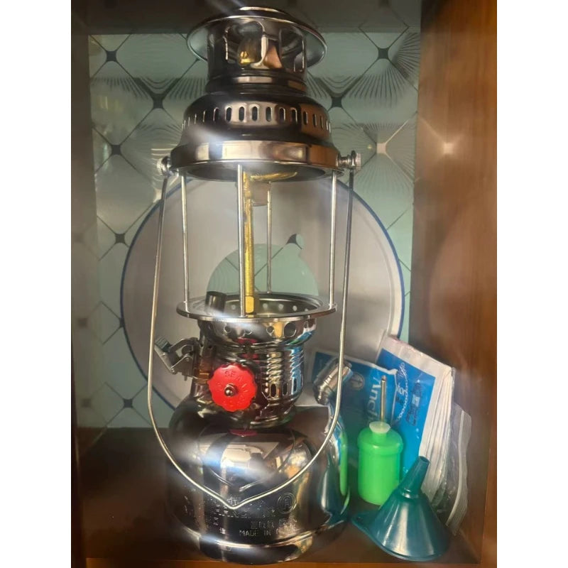 lampe essence portable camping extérieur pêche incandescente verre transparent classique argenté outils plein air