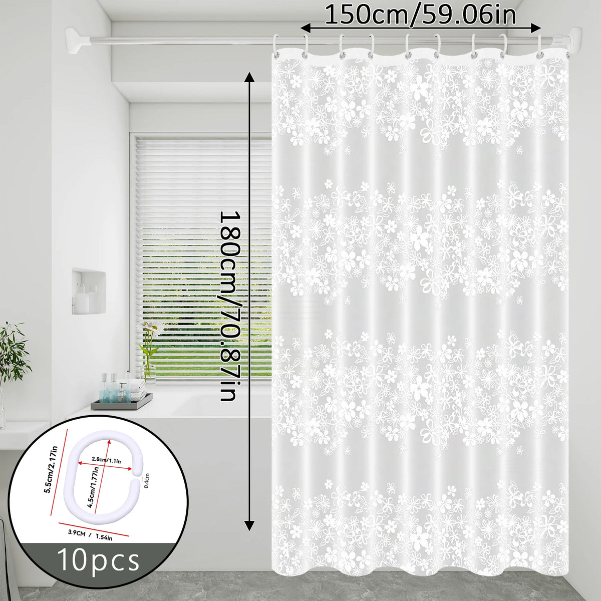 rideau douche fleurs blanches classique respectueux environnement 80x180cm