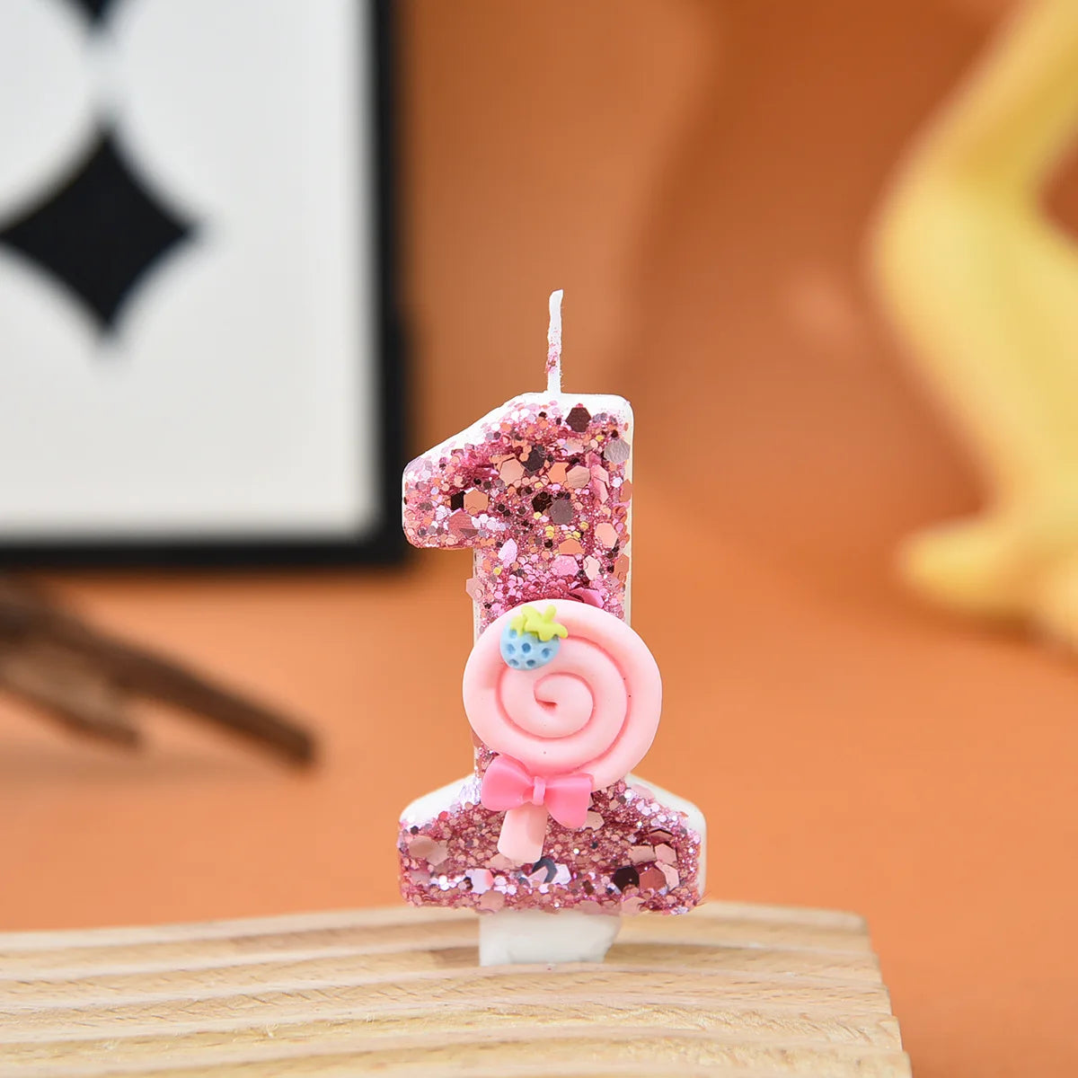 bougies numériques sucettes roses paillettes décoratives enfantine anniversaire fête tringle fixée chiffres bonbons rubans