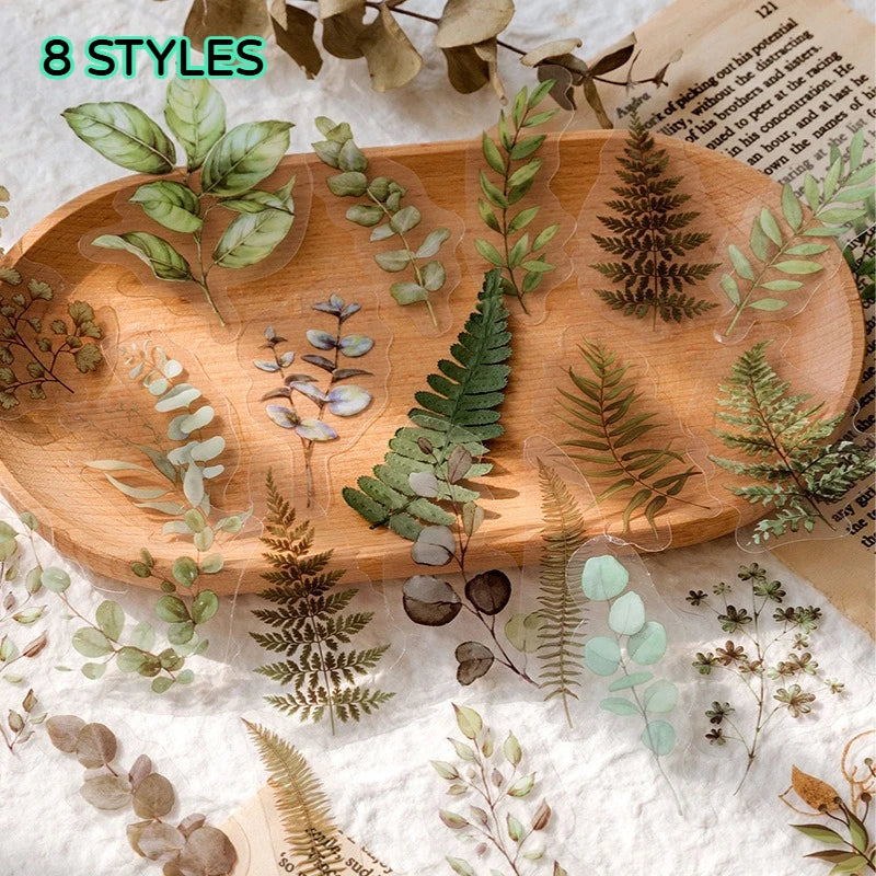 sticker décoratif vintage feuilles fleurs transparents nature adhésif scrapbooking journal intime album