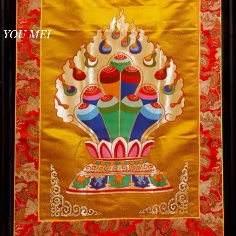rideau decoratif tibetain brode tissu couleur rouge or floral geometrique pagode opaque maison