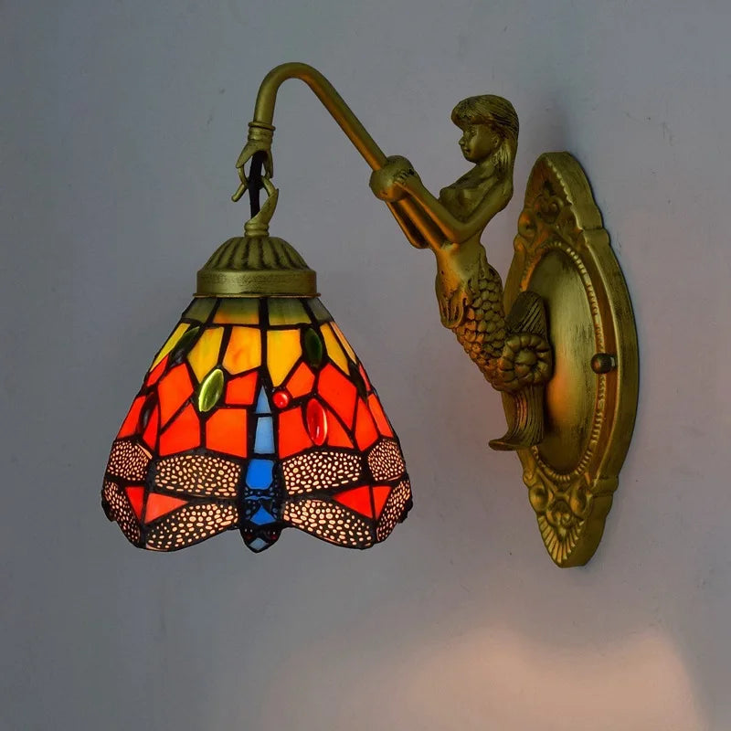 lampe murale vitrail tiffany sirène chambre cuisine vintage floral métallique