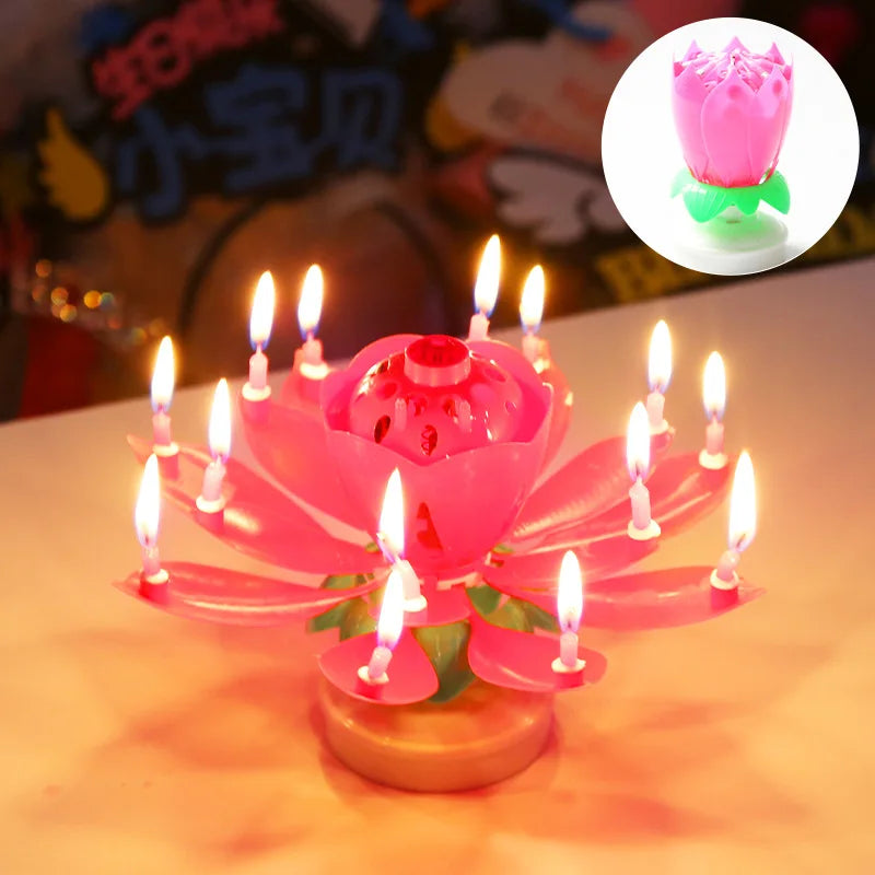 bougies musicales fleur feuilles lotus bleu jaune vert rose rouge modernes festives adhésives