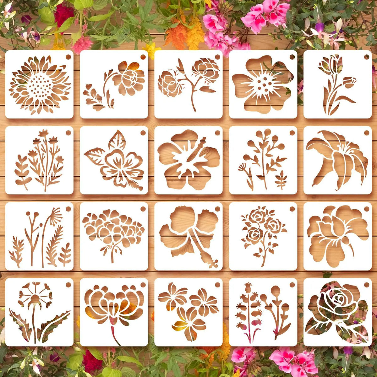 gabarits motifs floraux modernes blancs peinture scrapbooking coloration 20 pièces
