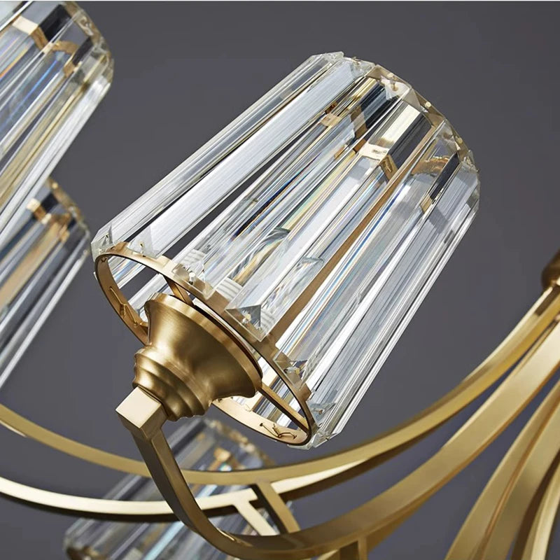 lustre moderne cuivre poli 10 têtes ampoules led transparentes rayures