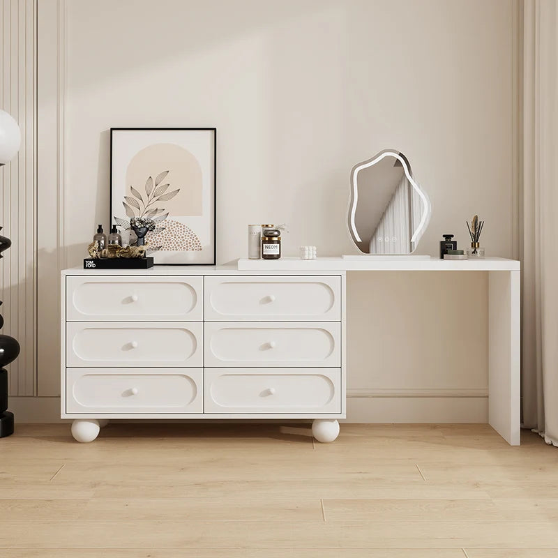 coiffeuse miroir blanc minimaliste moderne commode tiroirs noirs chambre meuble maquillage