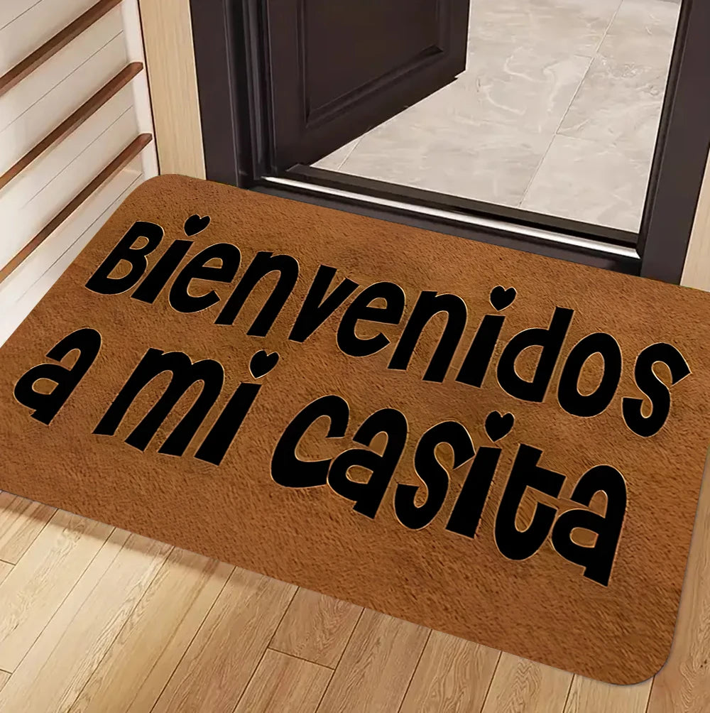 tapis d'entrée marron clair imprimé lettres noires motifs chats moderne résistant extérieur 30x50cm