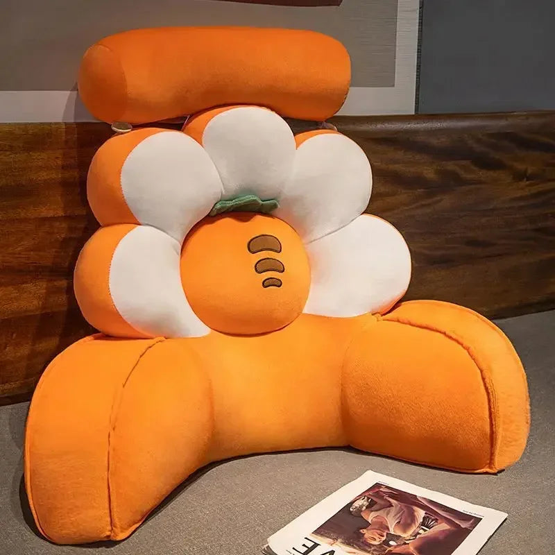 coussin dos fleurs orange blanc polyester coton cartoon plush doux confortable mignon lit