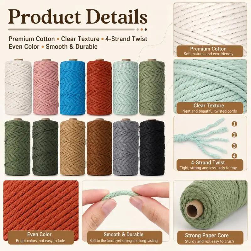 corde macramé coton nylon blanc rose bleu rouge vert marron gris