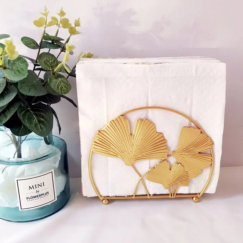 porte serviettes moderne élégant feuilles gingko dorées clips salle manger décoration