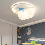 lustres led modernes nuages avions chambre enfants blanc jaune bleu gris