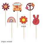 picks cupcakes fleurs paix arc ciel bus rouge orange beige jaune vert bleu vintage