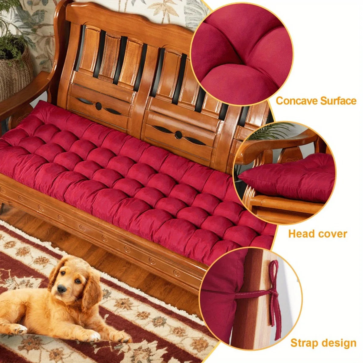 coussin chaise rouge moderne lavable machine 120x48cm texture coutures rubans fixations adultes