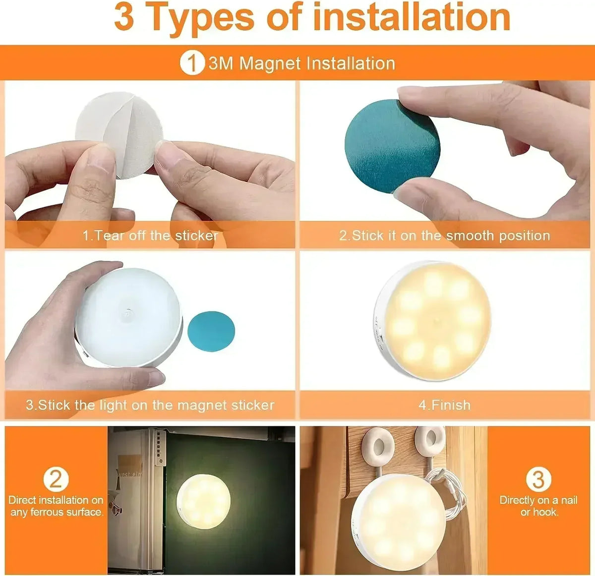 lampe nuit rechargeable tactile usb blanc moderne minimaliste aimant autocollant