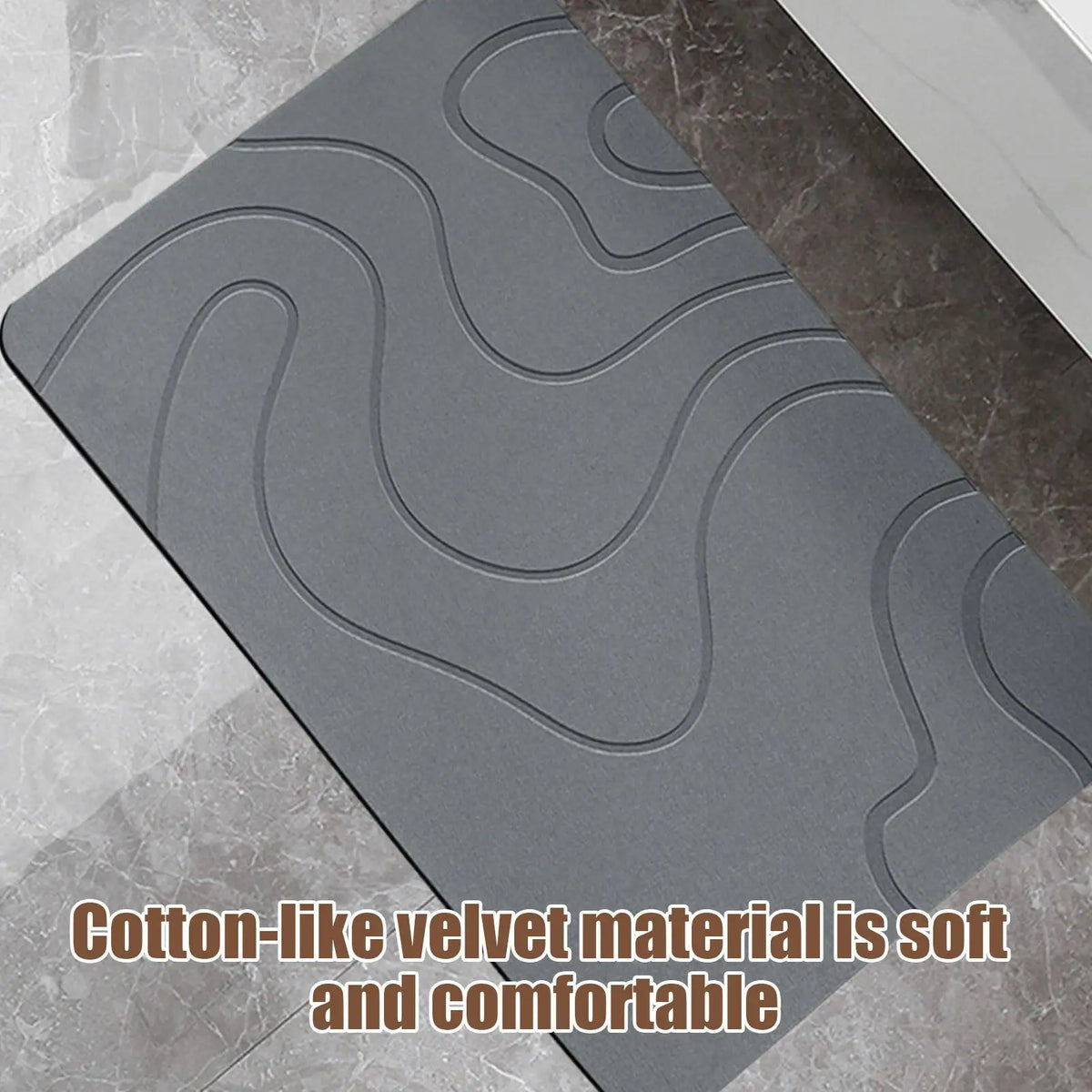 tapis bain absorbant rapide diatomée pierre antidérapant moderne gris ondulé