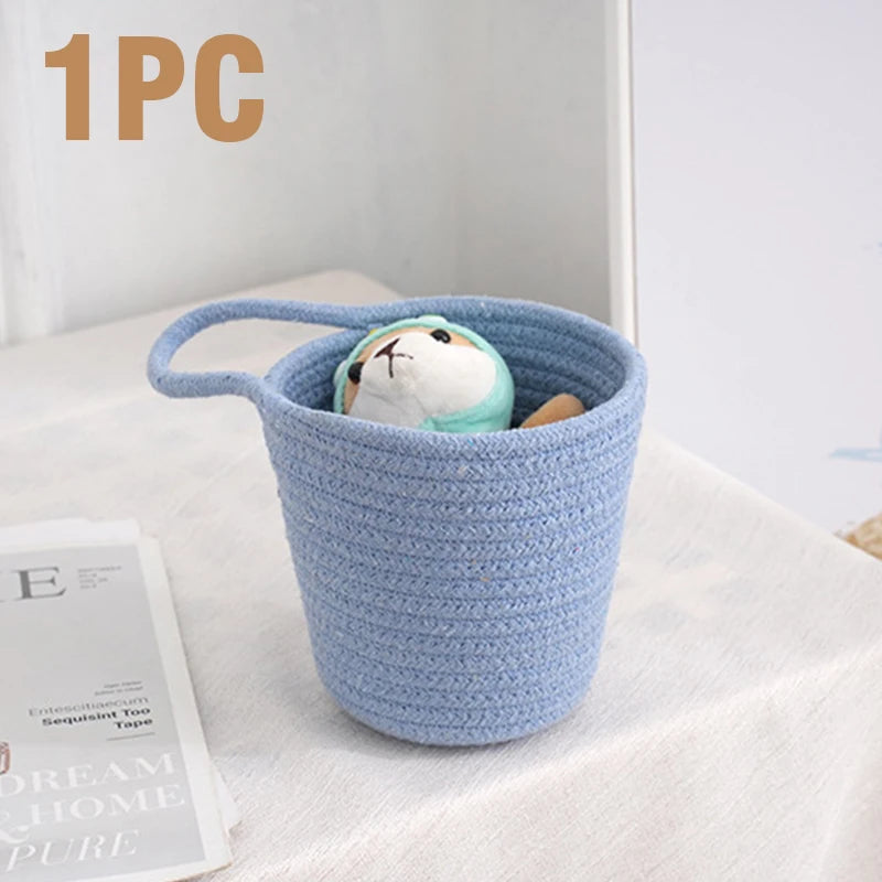 paniers rangement tissés rustiques blanc beige bleu rose respectueux environnement multifonctionnels rangement maison