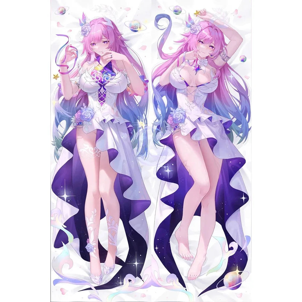 coussin décoratif anime girl floral violet rose bleu zipper 40x120cm peachskin