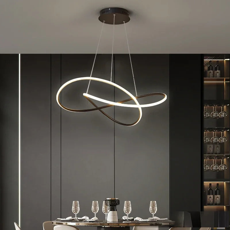 Suspension lumineuse moderne anneaux entrelacés blanc noir marron clair 50cm 60cm
