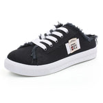 baskets plates femmes toile délavée lacets chaussures décontractées confortables été bleu noir
