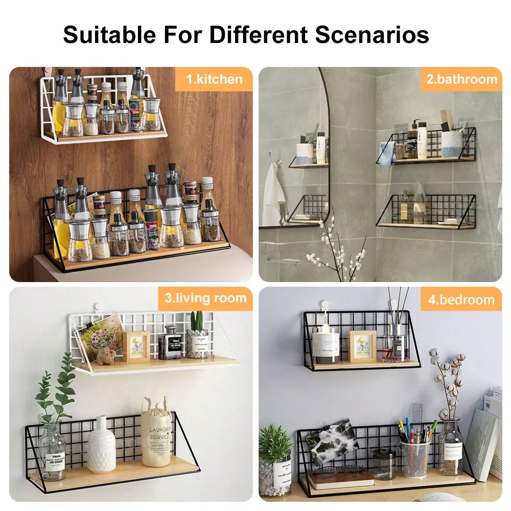 étagère murale industrielle métal bois blanc noir rangement salon chambre decoration moderne finition grille