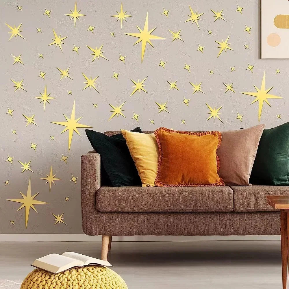 stickers muraux étoiles brillantes moderne 42 pièces adhésifs blanc jaune bleu