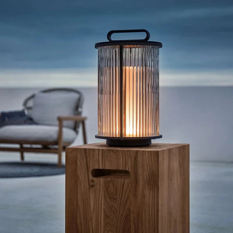 lanterne moderne noire transparente rayures verticales led haute qualité verre inoxydable