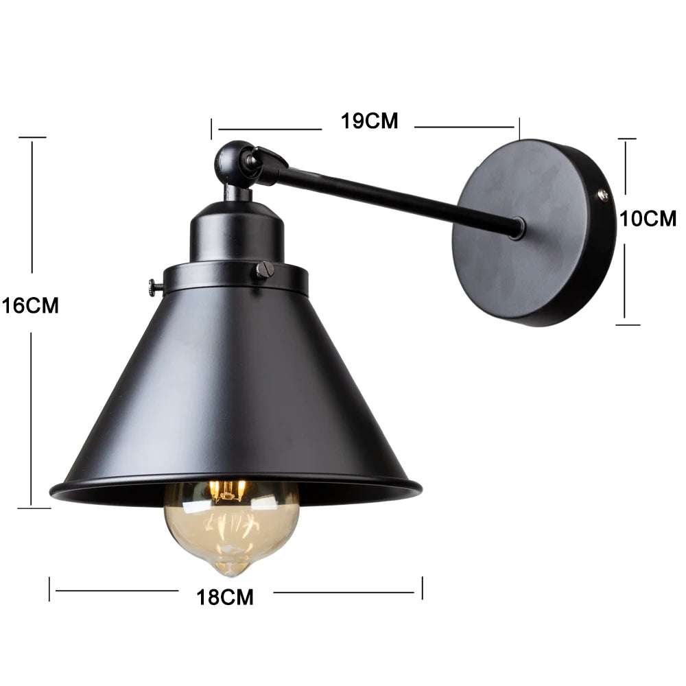 applique murale industrielle conique noire or réglable led chambre entrée moderne vintage