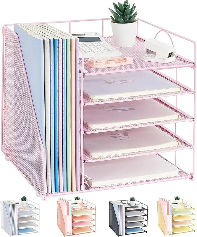 rangements multi niveaux moderne organisateur documents porte fichiers métallique lisse blanc rose