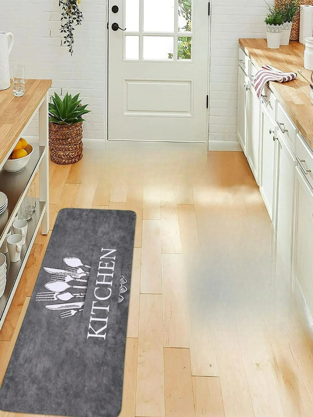 tapis non slip cuisine motif couverts gris moderne 40x120cm doux