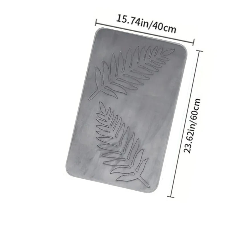 tapis bain mousse mémoire forme antidérapant machine lavable doux feuilles stylisées moderne vert foncé