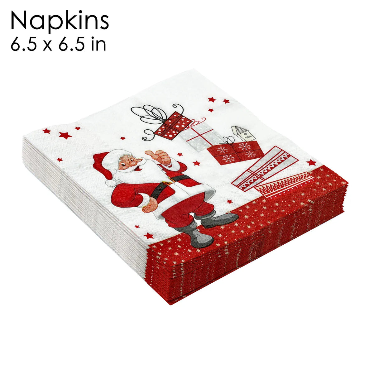 serviettes papier noël père noël cadeaux étoiles motifs géométriques blanc rouge gris vert festive