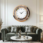 horloge murale moderne or strass 80cm quartz aiguille miroir salon