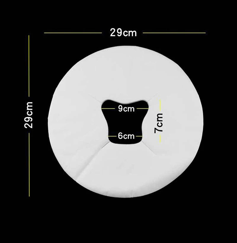 support facial jetable blanc rose franges adhésif confortable 100 pièces 29cm diamètre 7cm largeur