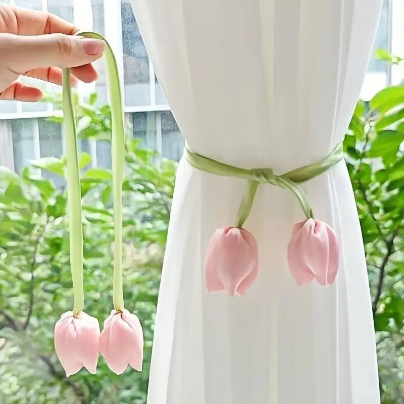 accessoires fenetre tulipes relief rose clair vert clair decoratif floral ruban réglable chambre maison
