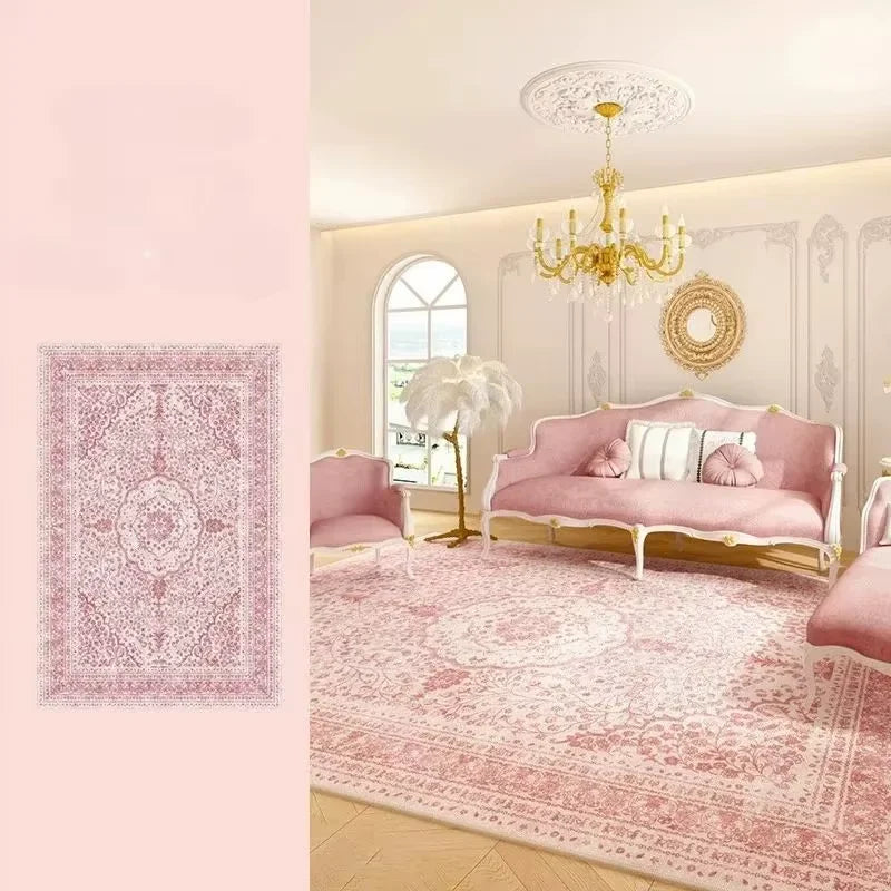 tapis rose ornements floraux texture douce classique salon chambre moderne