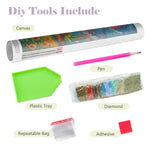 tableau diamant paysage floral multicolore ciel bleu nuages art numérique toile diamants stylo colle