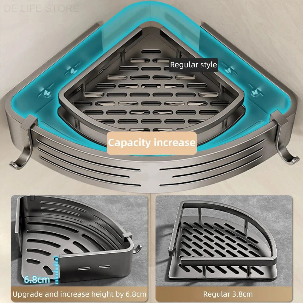 étagère salle bain aluminium double sans perçage moderne adhésif étagères crochets argenté