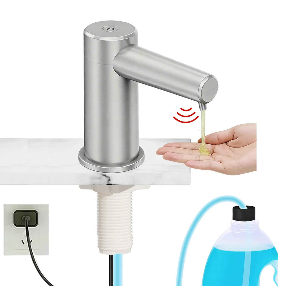 distributeur savon liquide automatique argenté moderne fixation recharge USB mousse liquide sensoriel infringement intelligente