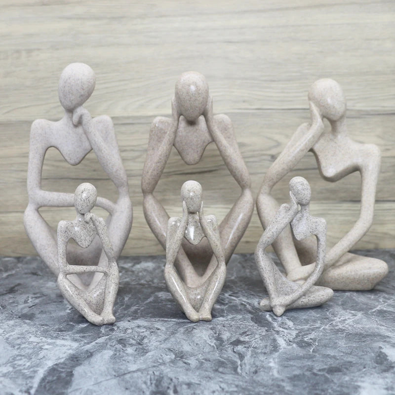 statues sculptées moderne abstrait beige gris statuette granulée résine opaques décoration intérieure chambre