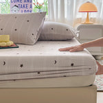 draps lit rayés gris moderne élastique coton polyester adultes housse lit coussins tasse plateau