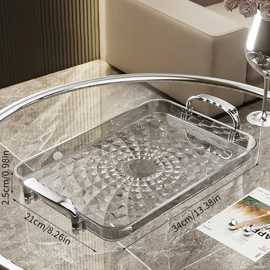 plateau rectangulaire transparent moderne poignées dorées diamant 3d nourriture rangement cuisine élégant respectueux environnement