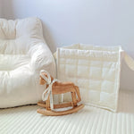 sac rangement coton piqueté moderne doux poignées tissu multicolore beige rose bleuclair jaune blanc