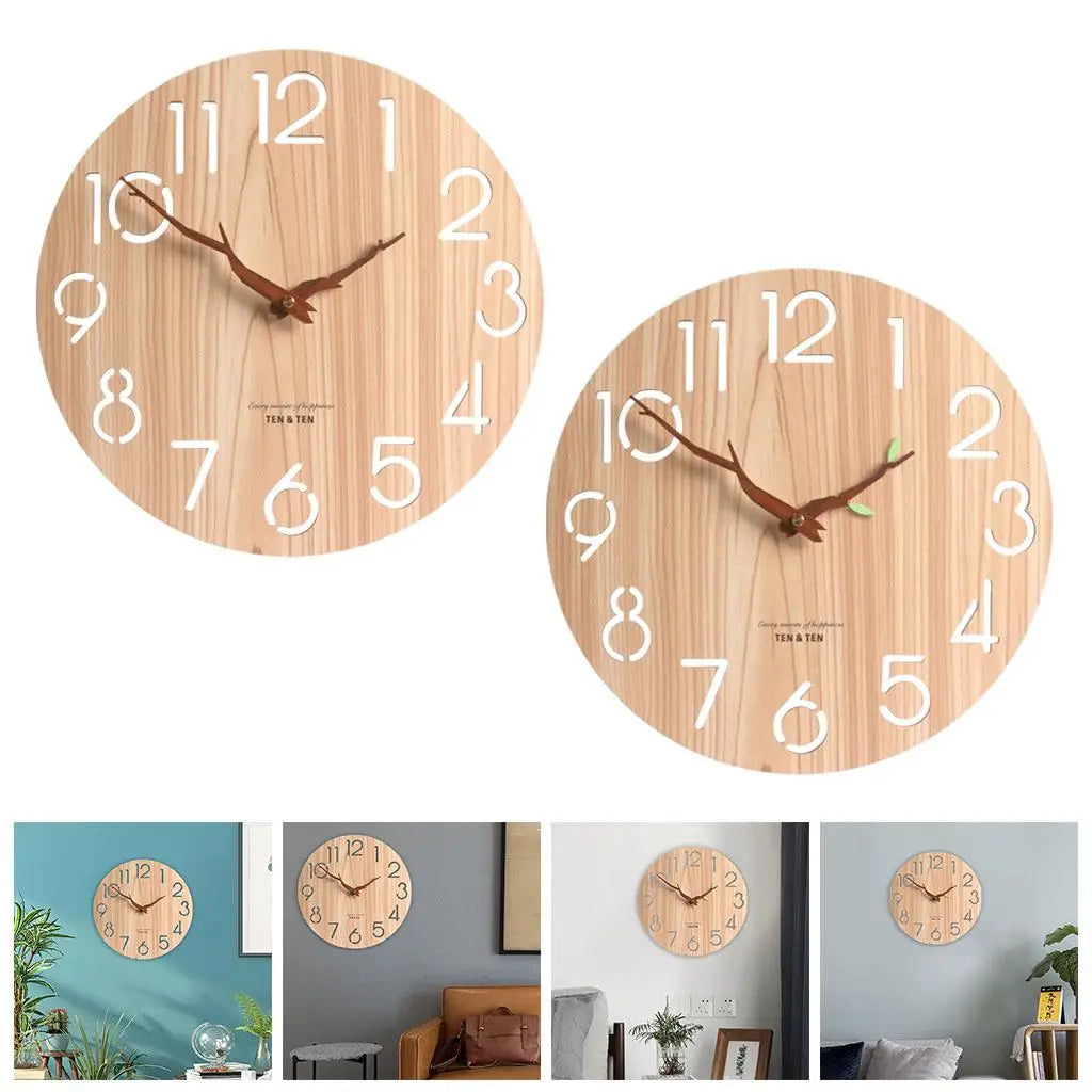 horloge murale moderne numérique bois grainé sans feuilles chambre salon