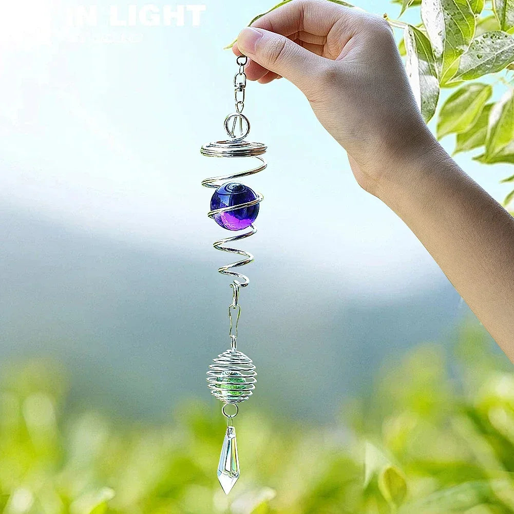 Spirale métallique spirale tail ball décor suspendu cristal verre violet structure argentée wind spinner