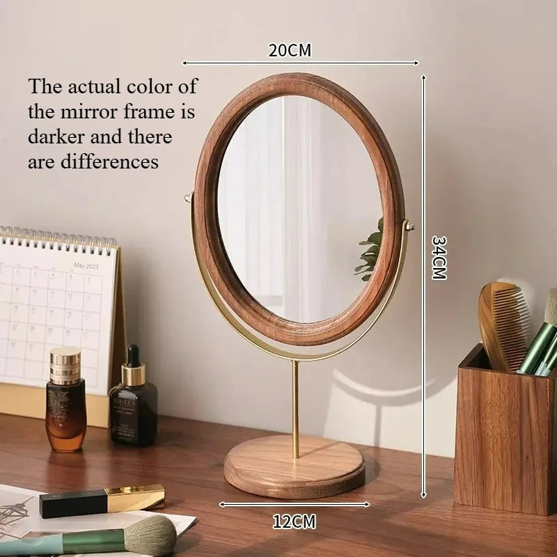 miroir cosmétique classique bois marron foncé pied central ornement décoration chambre erotique
