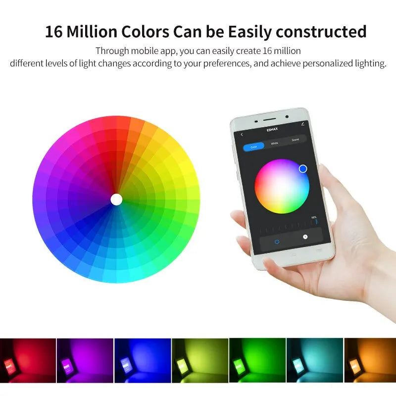 projecteur led exterieur controle app vocal ip66 moderne noir mat fixation murale