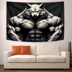 tapisserie loup garou blanc gris forêt musculaire dorés chambre décoration murale imprimée fantaisie sportive