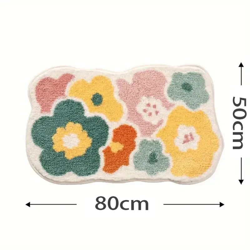 tapis bain fleurs colorées coton doux moderne blanc vert jaune orange rose bleu adhésif