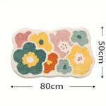 tapis bain fleurs colorées coton doux moderne blanc vert jaune orange rose bleu adhésif